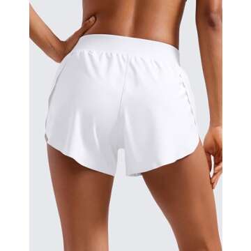 CRZ YOGA Mid Waisted Dolphin Athletic Shorts for Women 4" Lightweight High Split for Gym Workout with Liner Quick Dry White Small