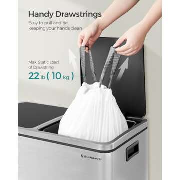 SONGMICS Trash Bags for 8-Gallon (30L) Trash Cans, 90 Count Drawstring Kitchen Garbage Bags, Pre-Separated, Liner Code 30A, 2 Rolls, White UKRB30A02