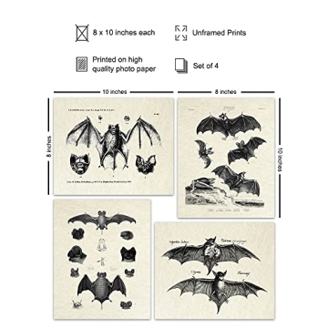 Vintage Bats Wall Art Gothic Decor Horror Vampire Fans 8x10 Prints