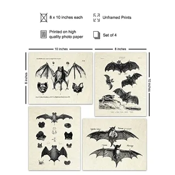 Vintage Bats Wall Art Gothic Decor Horror Vampire Fans 8x10 Prints