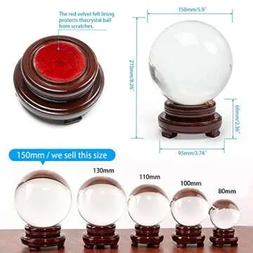 awagas K9 Crystal Ball 150mm(6 inch) Clear Crystal Ball Artificial Glass Crystal Ball Magic Healing Crystal Sphere Ball Lense Ball with Wooden Stand for Meditation Divination Healing Photography Decor
