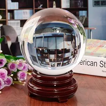 awagas K9 Crystal Ball 150mm(6 inch) Clear Crystal Ball Artificial Glass Crystal Ball Magic Healing Crystal Sphere Ball Lense Ball with Wooden Stand for Meditation Divination Healing Photography Decor