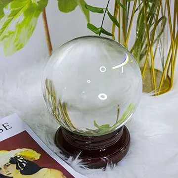 awagas K9 Crystal Ball 150mm(6 inch) Clear Crystal Ball Artificial Glass Crystal Ball Magic Healing Crystal Sphere Ball Lense Ball with Wooden Stand for Meditation Divination Healing Photography Decor