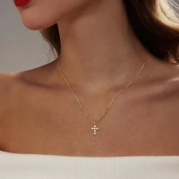 Elegant 18k Gold Plated Pearl Cross Necklace for Women