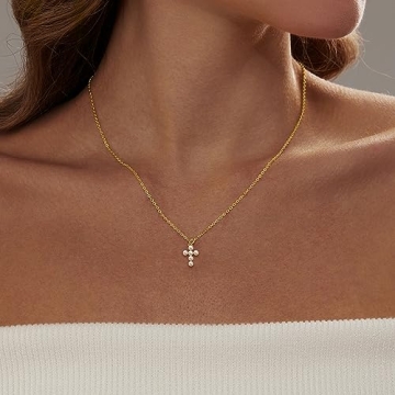 Elegant 18k Gold Plated Pearl Cross Necklace for Women