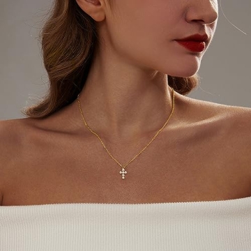 Elegant 18k Gold Plated Pearl Cross Necklace for Women