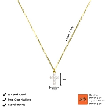 Elegant 18k Gold Plated Pearl Cross Necklace for Women