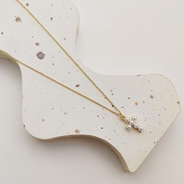 Elegant 18k Gold Plated Pearl Cross Necklace for Women