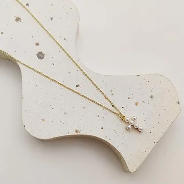 Elegant 18k Gold Plated Pearl Cross Necklace for Women