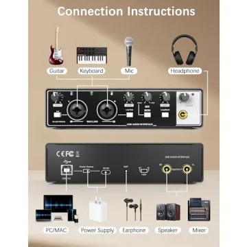 HOSONGIN USB Audio Interface for PC & Mac, Budget-Friendly 24-bit/192kHz Sound Card, Plug-and-Play Mixer for Beginners, Guitar, Podcast, and Streaming with 48V Phantom Power