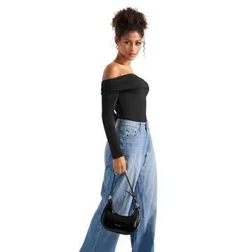 SUUKSESS Women Off Shoulder Bodysuit Long Sleeve Thong Top