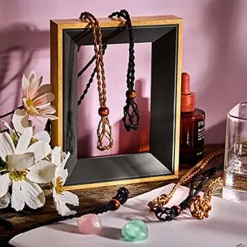 Hicarer 6 Pieces Necklace Cord Empty Stone Holder Empty Necklace Holder Quartz Crystal Stone Cord, 3 Sizes Adjustable Cage Fish Netted for DIY Jewelry Making(Black,Brown)