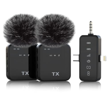 PQRQP Wireless Lavalier Microphone, Lapel Mic with Lightning, USB-C, Noise Canceling for Recording, ...