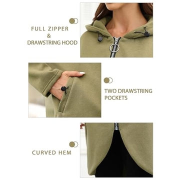 Dyexces Womens Zip Up Hoodie Casual Long Hoodies for Women Tunic Sweatshirts Long Sleeve Winter Jackets with Pockets