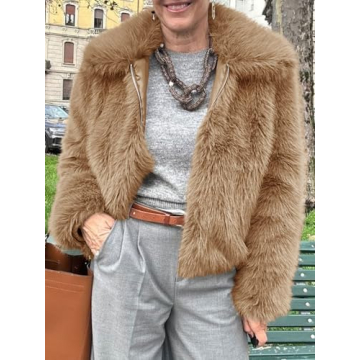 Tankaneo Womens Faux Fur Jacket Warm Chic Outerwear