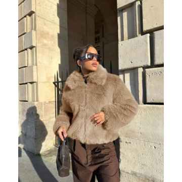 Tankaneo Womens Faux Fur Jacket Warm Chic Outerwear