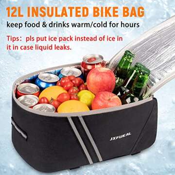 JXFUKAL 12L Insulated Rear Bike Rack Bag with Rain Cover, Waterproof Cycling Bag