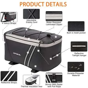JXFUKAL 12L Insulated Rear Bike Rack Bag with Rain Cover