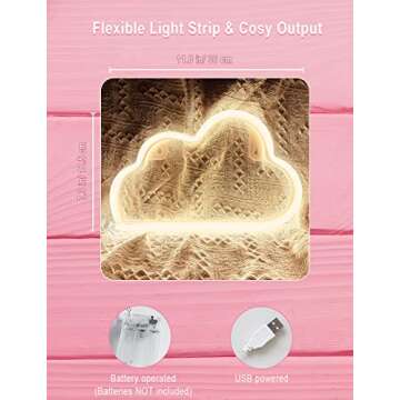 VagaryLight Cloud Neon Sign Cloud Light Aesthetic Room Decor for Teen Girls Warm White Cloud Wall De...
