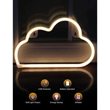VagaryLight Cloud Neon Sign Cloud Light Aesthetic Room Decor for Teen Girls Warm White Cloud Wall Decorative Night Light for Bedroom Kids Room Home Decor Neon Light Battery and USB Powered (NECLD)