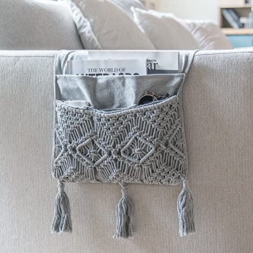 Mkono Macrame Sofa Armrest Organizer Remote Control Holder Magazine Storage Basket Bed Couch Chair A...