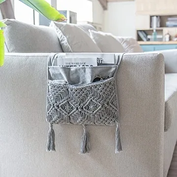 Mkono Macrame Sofa Organizer for Remotes and Magazines