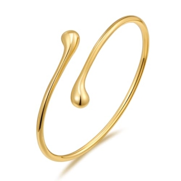 ENSKEFEN Dainty Teardrop Gold Cuff Bracelet for Women 18K Gold Plated Open Cuff Bangles Adjustable G...