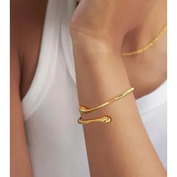 ENSKEFEN Adjustable Gold Teardrop Cuff Bracelet for Women