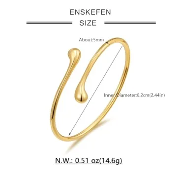 ENSKEFEN Adjustable Gold Teardrop Cuff Bracelet for Women