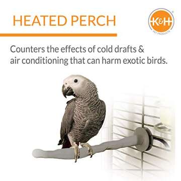 K&H Pet Products Thermo-Perch Heated Bird Perch for Bird Cage, Bird Cage Accessory, Exotic Bird Warm...
