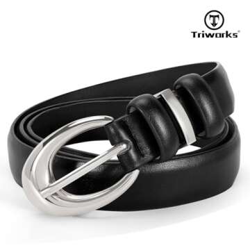 TRIWORKS 2 Pack Women Leather Belt for Jeans Pants Fashion Ladies Skinny Faux Leather Belt with Silv...