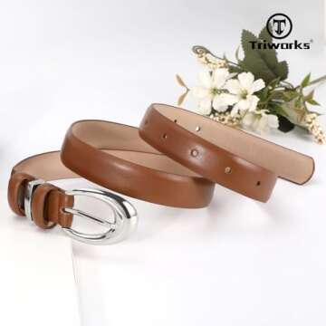 TRIWORKS 2 Pack Women Leather Belts for Fashion