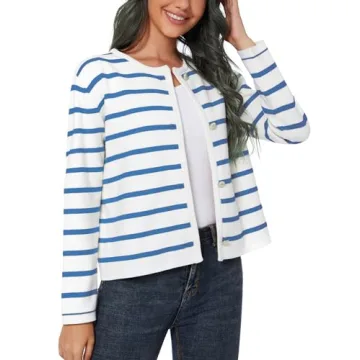 Trendy LATAHUO Striped Cardigan Sweater for Women