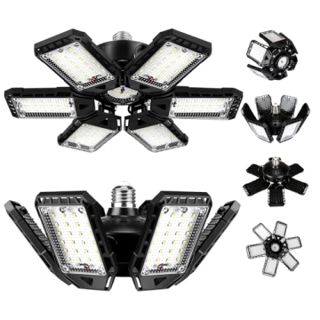 LED Garage Lights Bulb 2 Pack 180W 18000LM 6500K Led Shop Light with 6 Plus 1 Deformable Panels Base...