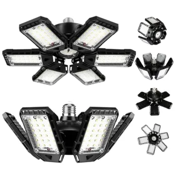 LED Garage Lights Bulb 2 Pack 180W 18000LM 6500K Led Shop Light with 6 Plus 1 Deformable Panels Base...