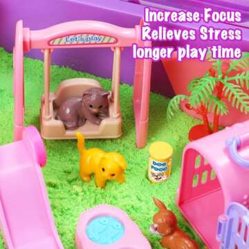 Carolart Pet Sensory bin,Dog and Cat Sandbox for Kids,Kids Play Sand Kit,Pet Play Set with Sensory Sand,Pet Care Play Set,Role Pretend Play Beach Toy Birthday Gift for Girls Boys 3 4 5 6 Years Old