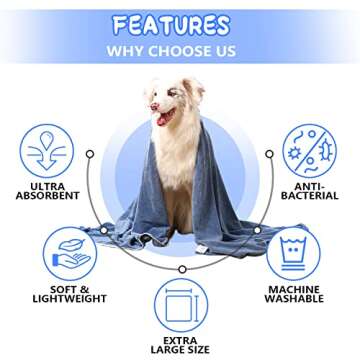 2 Pack Dog Bath Towel for Drying Dogs, Extra Large 55×27" Super Absorbent Pet Towel, Microfiber Dog Grooming Towel for Small, Medium, Large Dogs and Cats, Dog Towel Set, 140×70cm