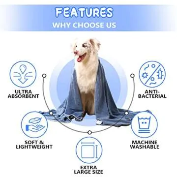 2 Pack Dog Bath Towel for Drying Dogs, Extra Large 55×27" Super Absorbent Pet Towel, Microfiber Dog Grooming Towel for Small, Medium, Large Dogs and Cats, Dog Towel Set, 140×70cm