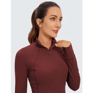 CRZ YOGA Women's Butterluxe Long Sleeve Workout Shirts Half Quarter Zip Sweatshirt Athletic Crop Tops Collared T-Shirts Noctilucence Red Medium