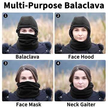 Achiou Ski Mask for Women Men, Sherpa Hood Ski Mask, Winter Balaclava Windproof Hooded Scarf Cold Weather Hat Neck Warmer Black