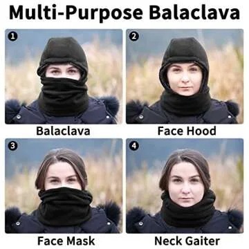 Achiou Ski Mask for Women Men, Sherpa Hood Ski Mask, Winter Balaclava Windproof Hooded Scarf Cold Weather Hat Neck Warmer Black