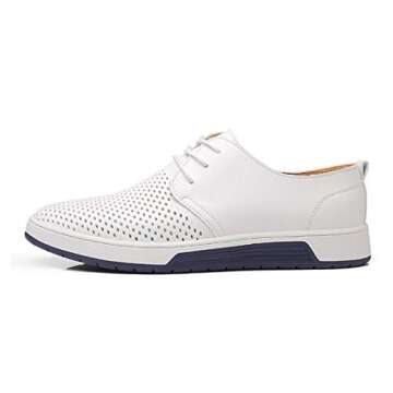 XMWEALTHY Men's British Style Comfortable Flats Dress Shoes - White2 - US 12.5