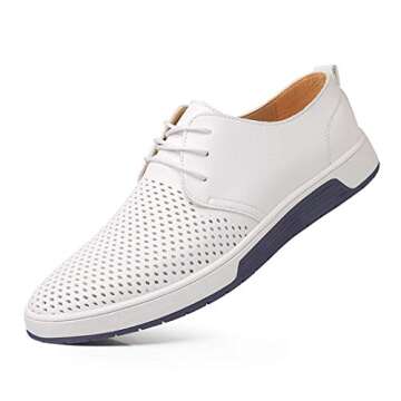 XMWEALTHY Men's British Style Flats Dress Shoes - Comfortable White2