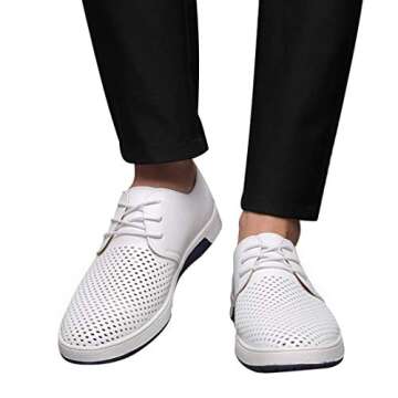 XMWEALTHY Men's British Style Flats Dress Shoes - Comfortable White2