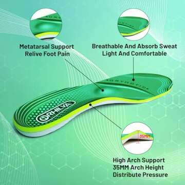 ORHILYA 220lbs+ High Arch Support Insert for Foot Pain Relief, 290MM Size 10