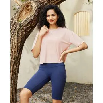 G4Free Crop Workout Tops for Women Loose Gym Shirts Short Sleeve Cropped Athletic Tshirt Basic Boxy Running Tee Athleisure(Pink,M)