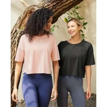G4Free Crop Workout Tops for Women Loose Gym Shirts Short Sleeve Cropped Athletic Tshirt Basic Boxy Running Tee Athleisure(Pink,M)