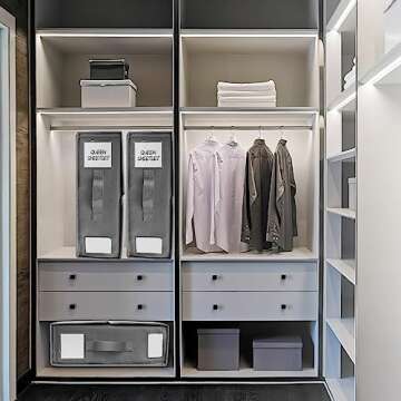 BIKTIC Foldable Bed Sheet Set Organizer,2-Pack with Zipper for Queen or King Sheets, Duvet Covers, and Pillowcases, Linen Closet Organizer for Bedding Clothes Towels