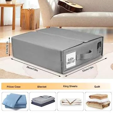 BIKTIC Foldable Bed Sheet Set Organizer,2-Pack with Zipper for Queen or King Sheets, Duvet Covers, and Pillowcases, Linen Closet Organizer for Bedding Clothes Towels