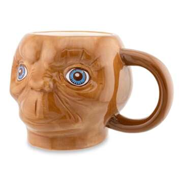 E.T. The Extra-Terrestrial Face 3D Sculpted Ceramic Mug | Large Coffee Cup For Tea, Espresso, Cocoa | Holds 20 Ounces